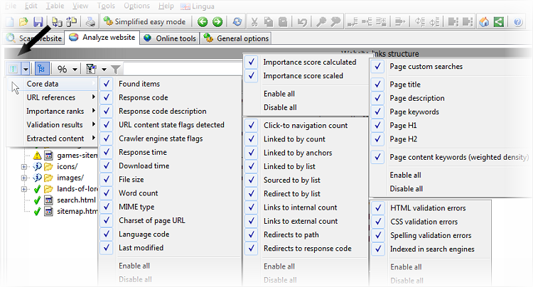 controling visible data columns