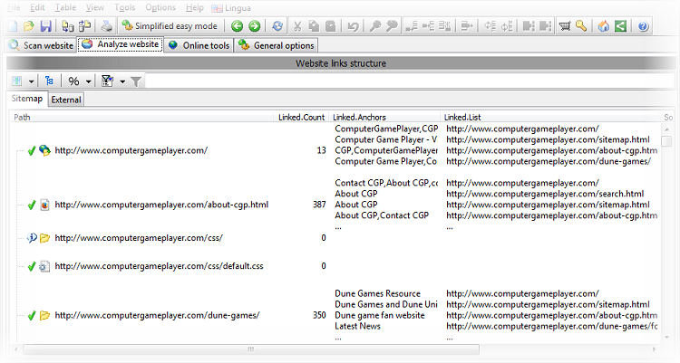 exporting internal linking data