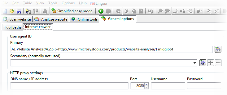 configure proxy and user agent ID